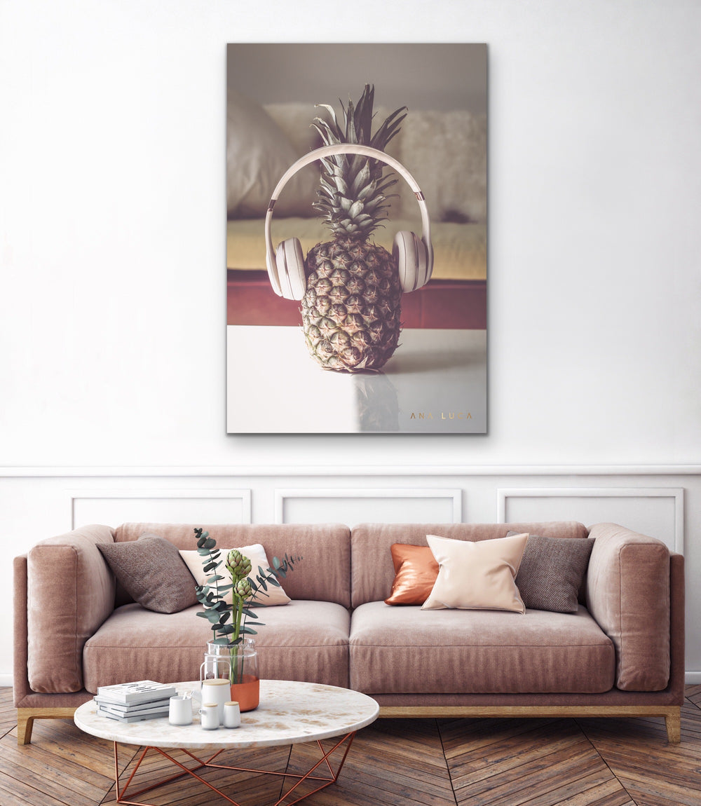Pineapple Listening To Music Art by Ana Luca