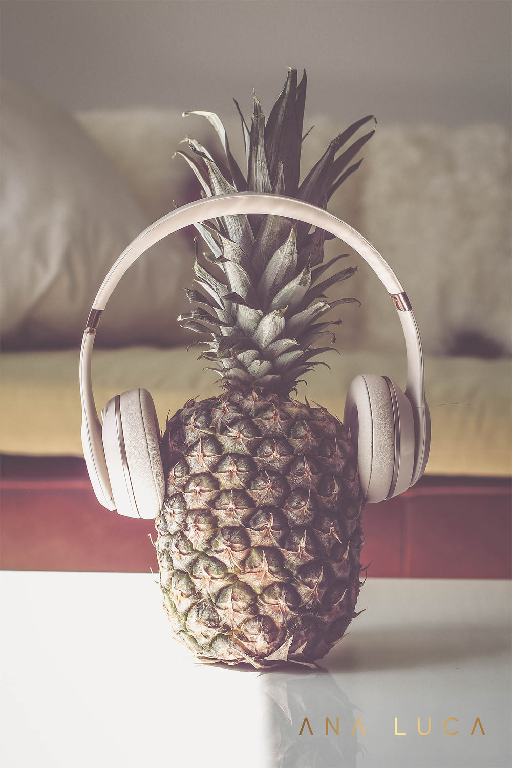 Pineapple Listening To Music Art by Ana Luca