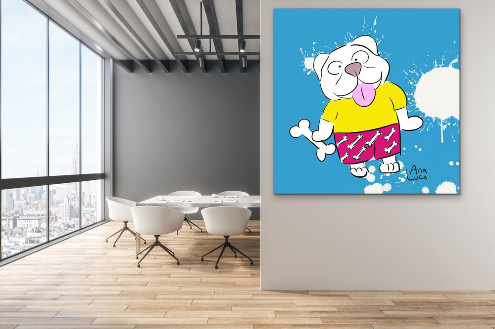 Dog With Happy Bone 48"X48" Limited Edition Framed Canvas Art (of 10)