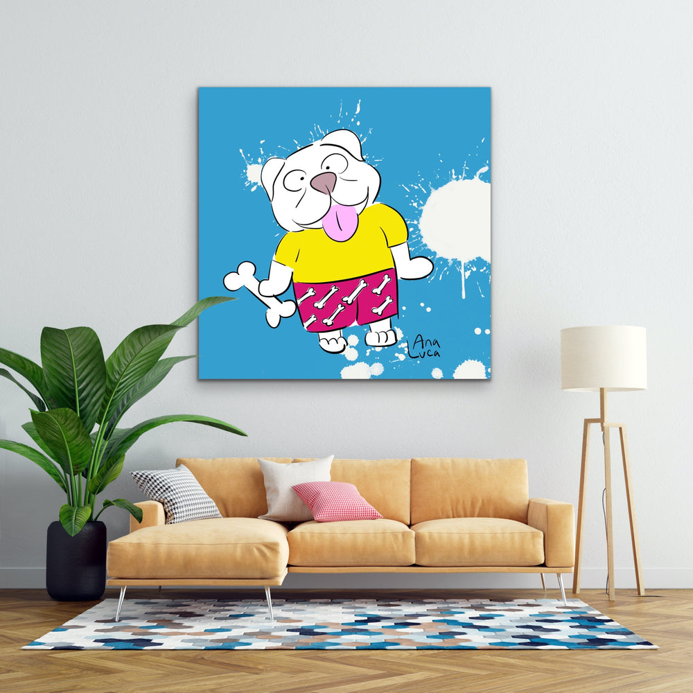 Dog With Happy Bone 48"X48" Limited Edition Framed Canvas Art (of 10)
