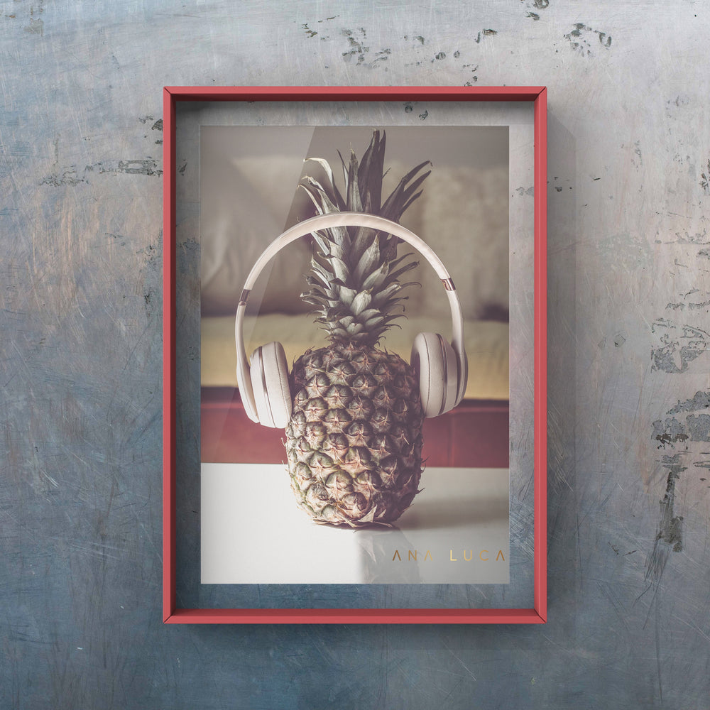 Pineapple Listening To Music Art by Ana Luca