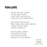 Too Late Poetry by Ana Luca