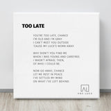 Too Late 12"X12" Open Edition Canvas Art
